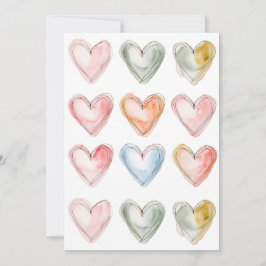 Tarjeta Festiva Corazones de acuarela
