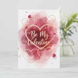Tarjeta Festiva Corazones de Acuarela Roja Día de San Valentín
