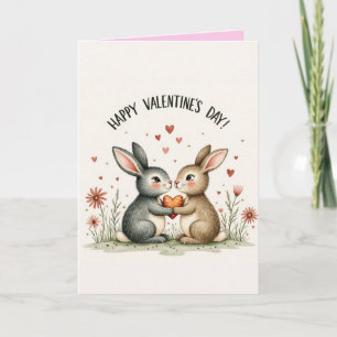 Tarjeta Festiva Corazones de amor Conejo lindo Rosas Día de San Va