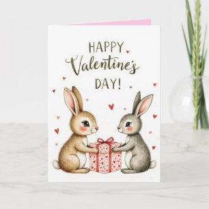 Tarjeta Festiva Corazones de amor Conejo lindo Rosas Día de San Va