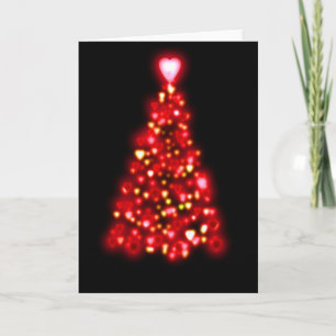 Tarjeta Festiva Corazones de amor de árbol rojo y dorado