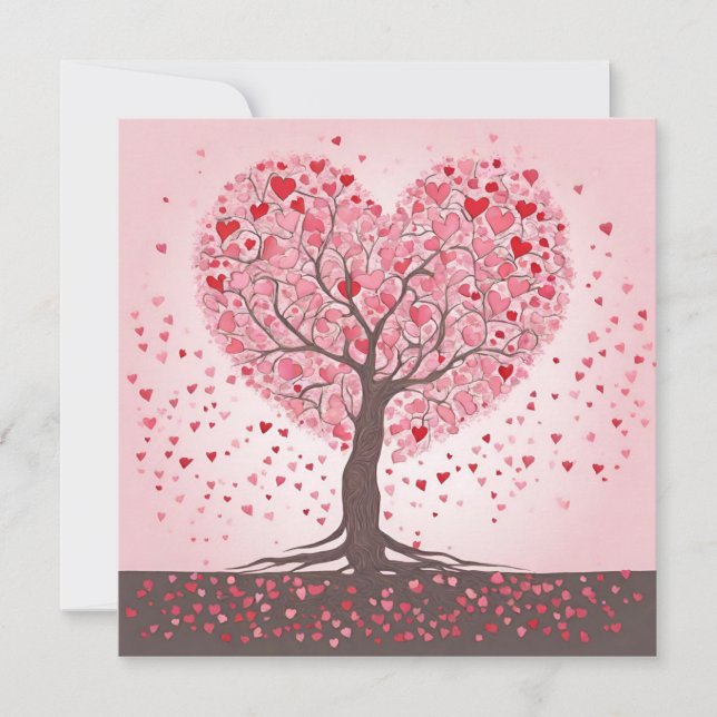 Tarjeta Festiva Corazones de árbol día de San Valentín (Anverso)