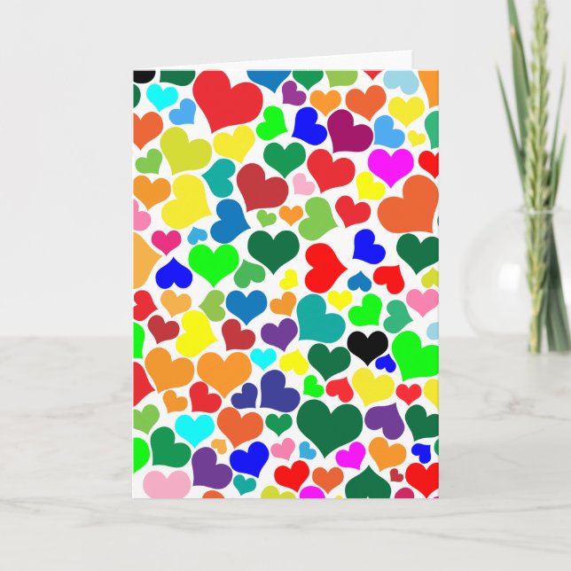 Tarjeta Festiva corazones de arcoiris valentosos (Anverso)