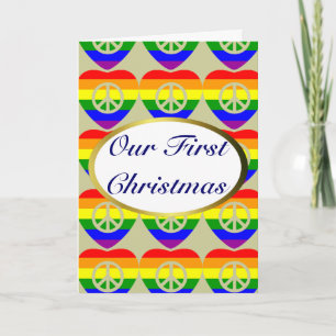 Tarjeta Festiva Corazones de bandera de arcoíris Boda Gay Primer N