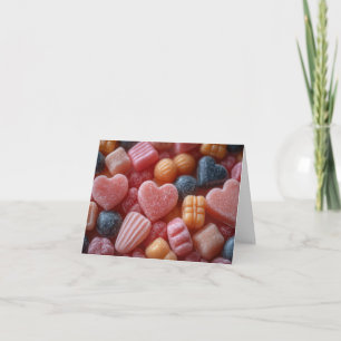 Tarjeta Festiva Corazones de Caramelo de Azúcar Rosa Saludo de San