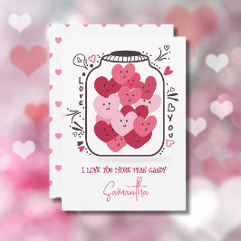 Tarjeta Festiva Corazones de caramelo rosados románticos en tarro 