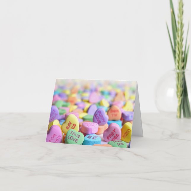 Tarjeta Festiva Corazones de Caramelo San Valentín (Anverso)