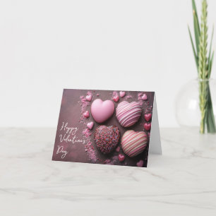 Tarjeta Festiva Corazones de Caramelo sobre Fondo Oscuro Saludo de