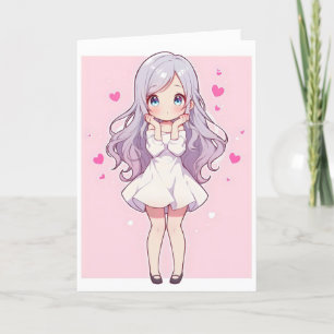 Tarjeta Festiva Corazones de Chica de anime