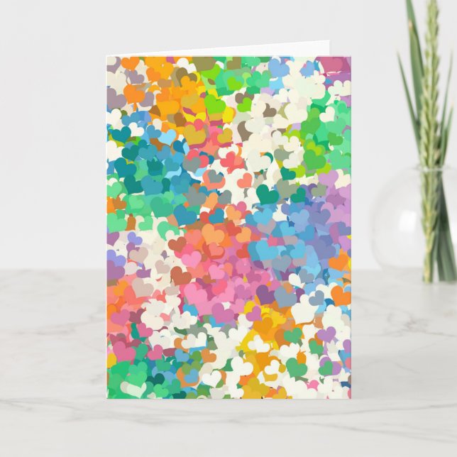 Tarjeta Festiva Corazones de Confeti Pastel (Anverso)