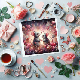 Tarjeta Festiva Corazones de Fantasía Floral Ratones Acuarela San 
