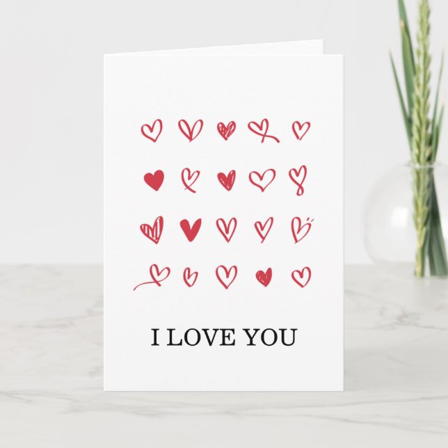 Tarjeta Festiva Corazones de garabatos (Anverso)