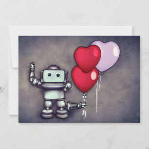 Tarjeta Festiva Corazones de globos de robot de San Valentín de IA