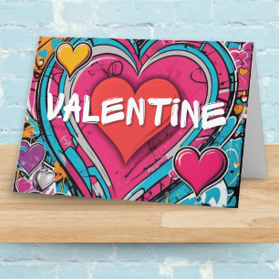 Tarjeta Festiva Corazones de grafiti del Día de San Valentín con m