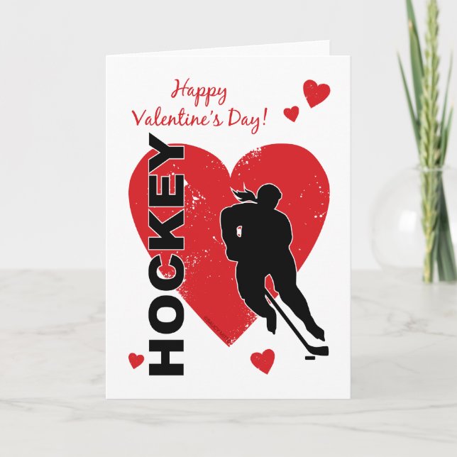 Tarjeta Festiva Corazones de hockey el día de San Valentín (hembra (Anverso)