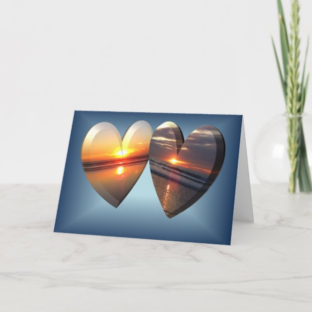 Tarjeta Festiva Corazones de la puesta del sol (Anverso)