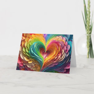 Tarjeta Festiva Corazones de papel cortado en colores de arcoíris
