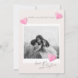 Tarjeta Festiva Corazones de papel rosado Foto Amor XOXO Día de Sa