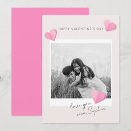 Tarjeta Festiva Corazones de papel rosado Foto Amor XOXO Día de Sa