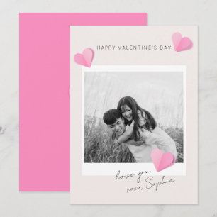 Tarjeta Festiva Corazones de papel rosado Foto Amor XOXO Día de Sa