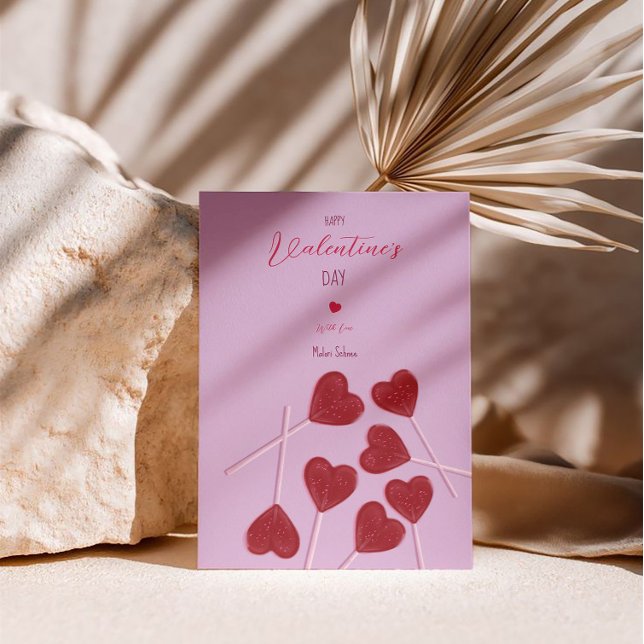 Tarjeta Festiva Corazones de Piruletas en Rosa – Fiesta de San Val (Subido por el creador)