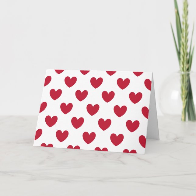 Tarjeta Festiva Corazones de polka roja en blanco (Anverso)