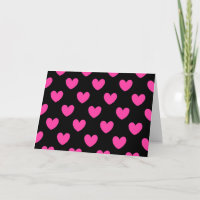 Corazones de polka rosa fucsia en negro