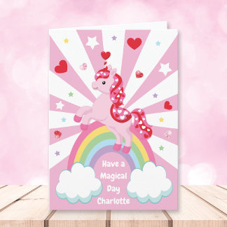 Tarjeta Festiva Corazones de Unicornio Rosa Día de San Valentín pa