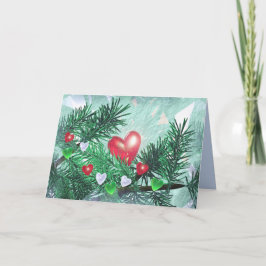 Tarjeta Festiva Corazones de vacaciones y pino