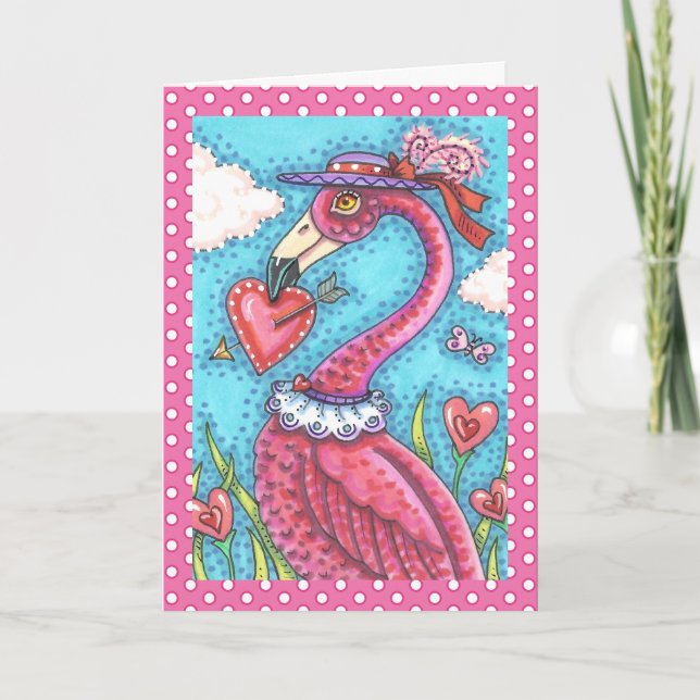 TARJETA FESTIVA CORAZONES DE VÁLVULA DE FLAMINGO ROSA, ANIMACIÓN D (Anverso)