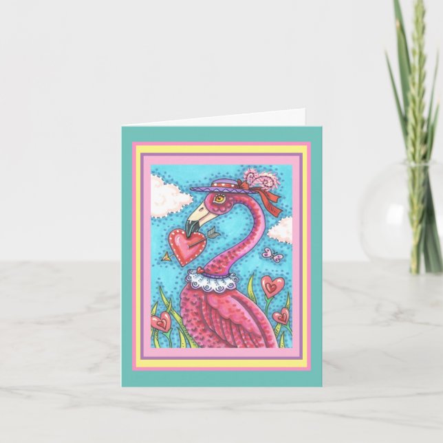 TARJETA FESTIVA CORAZONES DE VÁLVULA DE FLAMINGO ROSA, ANIMACIÓN D (Anverso)