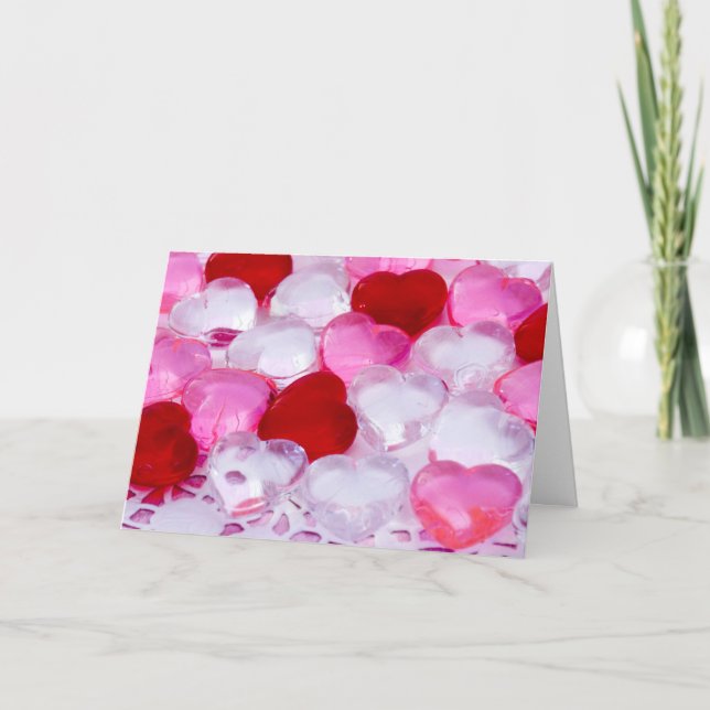 Tarjeta Festiva Corazones de vidrio IV (Anverso)