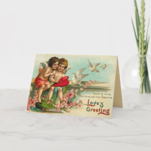 Tarjeta Festiva Corazones del Cupid del vintage