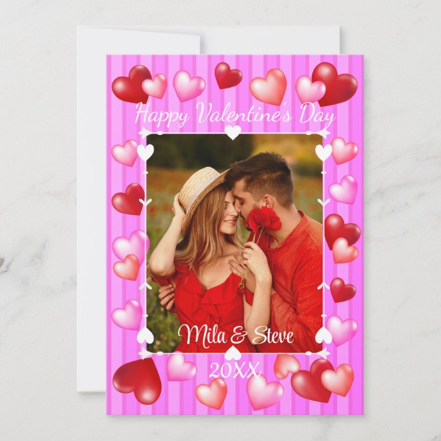 Tarjeta Festiva Corazones del Día de San Valentín (Anverso)