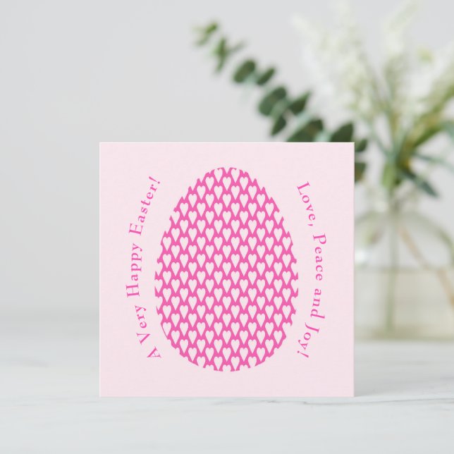 Tarjeta Festiva Corazones Elegantes Huevo Arte Moderno Pascua Rosa (Anverso de pie)