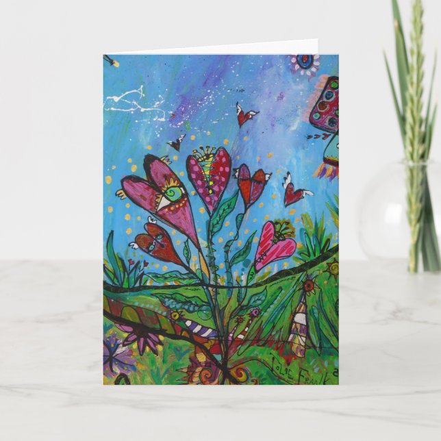 Tarjeta Festiva Corazones en el país de las maravillas (Anverso)