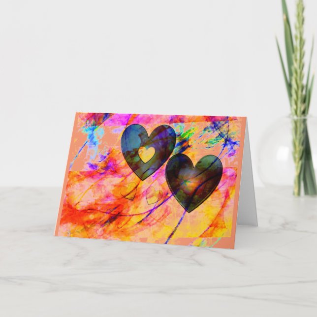 Tarjeta Festiva Corazones en la salida del sol (Anverso)