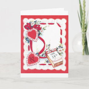 Tarjeta Festiva Corazones, flores y cintas El día de San Valentín