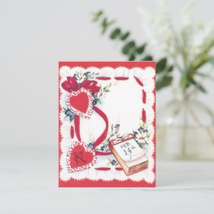 Tarjeta Festiva Corazones, flores y cintas vintage del Día de San