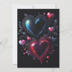 Tarjeta Festiva Corazones góticos de San Valentín rosas rojas y az