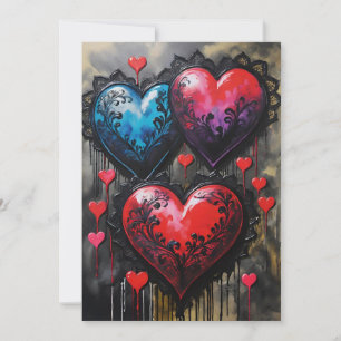Tarjeta Festiva Corazones góticos de San Valentín rosas rojas y az