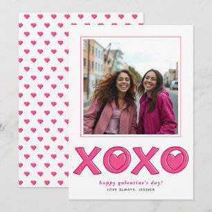 Tarjeta Festiva Corazones magenta rosa XOXO foto del día de Galent