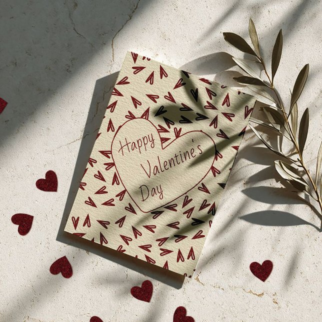 Tarjeta Festiva Corazones minimalistas de burgundy y crema para Sa (Subido por el creador)