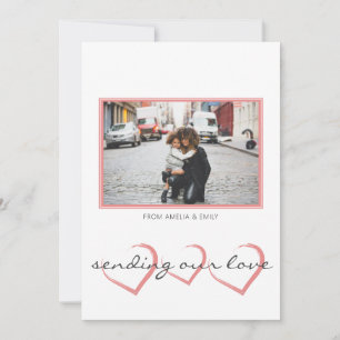 Tarjeta Festiva Corazones Modernos Foto Rosa Día de San Valentín