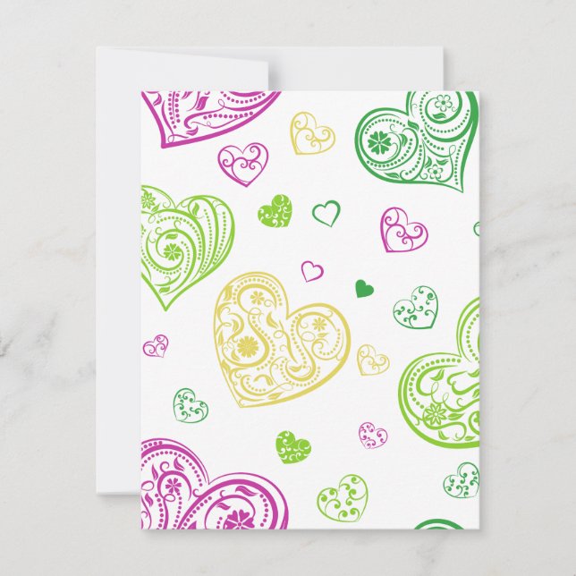Tarjeta Festiva "Corazones Paisley dibujados a mano" (Anverso)