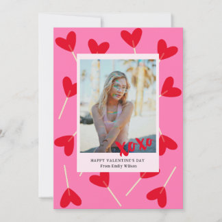 Tarjeta Festiva Corazones Piruletas Foto XOXO Amor Día de San Vale