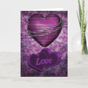 Tarjeta Festiva Corazones púrpuras del amor