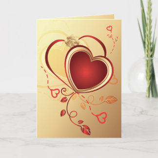 Tarjeta Festiva corazones rojos en oro, valentina, amor