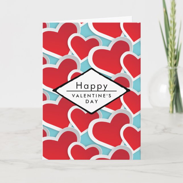 Tarjeta Festiva Corazones rojos felices Día de San Valentín (Anverso)