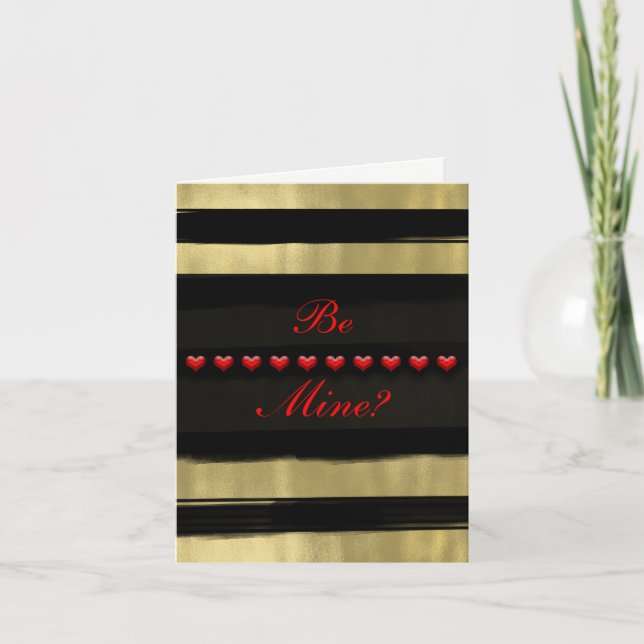 Tarjeta Festiva Corazones rojos modernos Glam Black & Gold Valenti (Anverso)